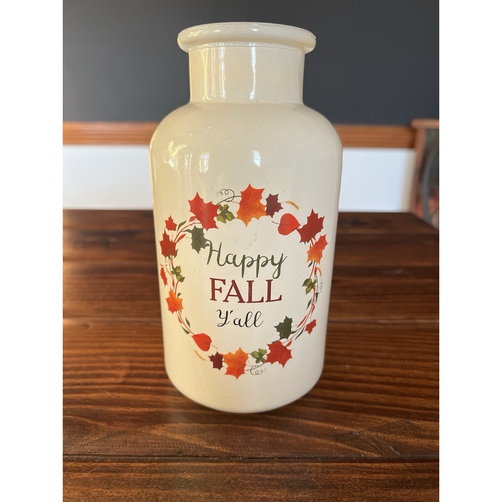 Happy Fall Y'all Glass Vase Decorative Autumn Decor Farmhouse‎ Pumpkin
